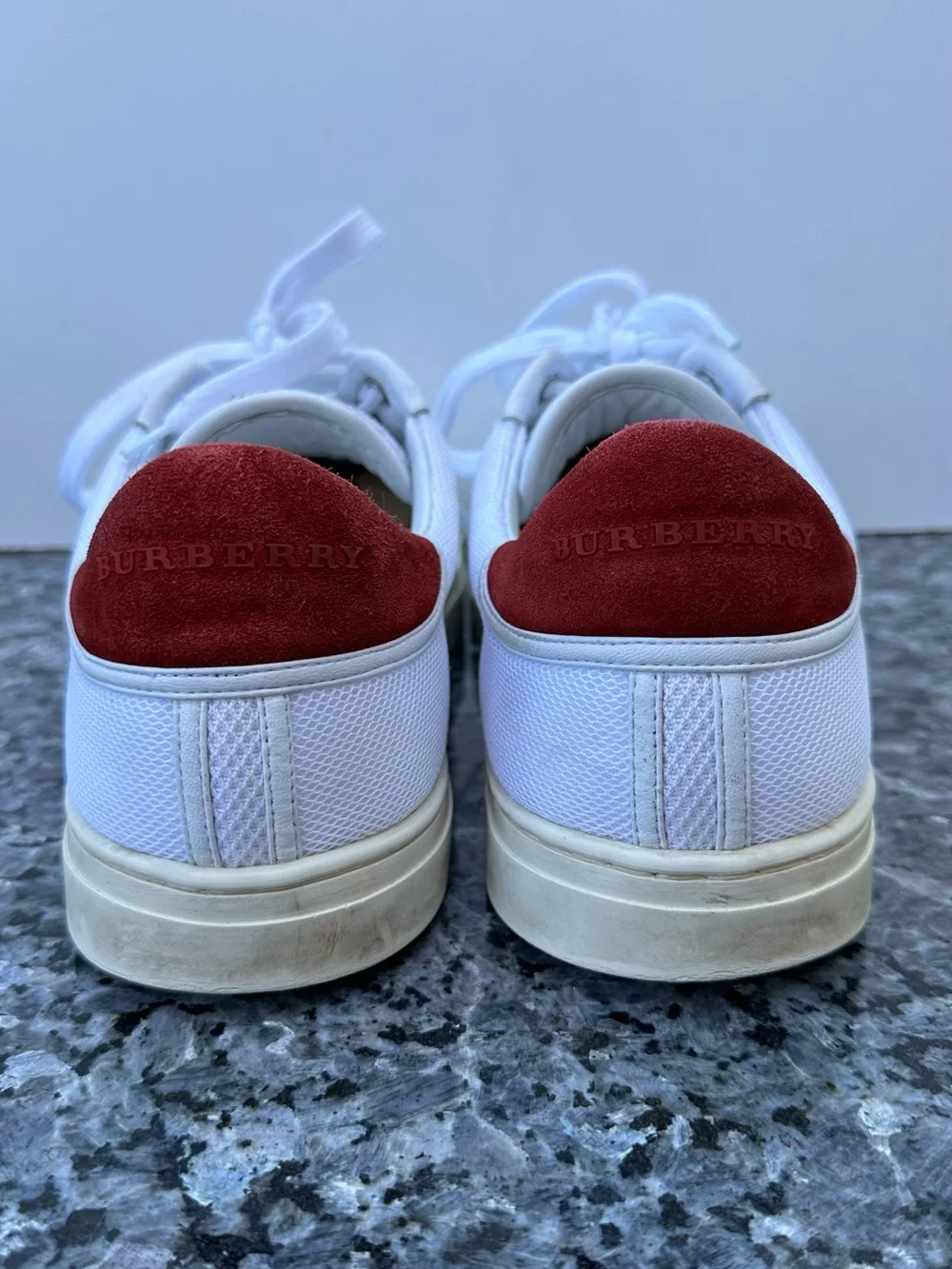 Burberry White Low-Top Men's Sneakers with Red  mesh leather trim men’s SZ 43